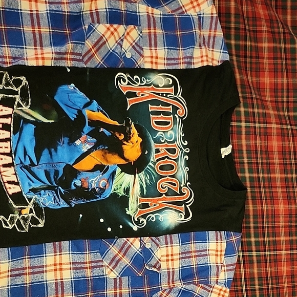 NWOT Blue, Red & White Plaid and Black Graphic Kid Rock Shirt - Picture 2 of 7